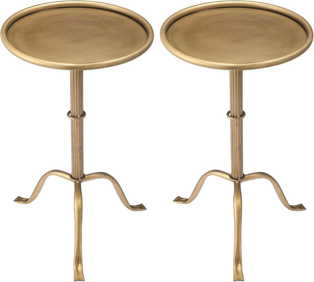 RattanView 2 Pcs Metal Martini Table Bronze Small Round Drink Table12.5 x 12.5 x 27.75 Inches Pedestal Iron Side Tables for Small Spaces Bedroom Living Room