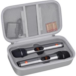 Wireless Microphone Case Compatible with JBL Wireless Two Microphone System, Handheld Dual Mic Travel Bag for Singing or Karaoke for Receivers, Adapters, AA Batteries (Lighting Grey)