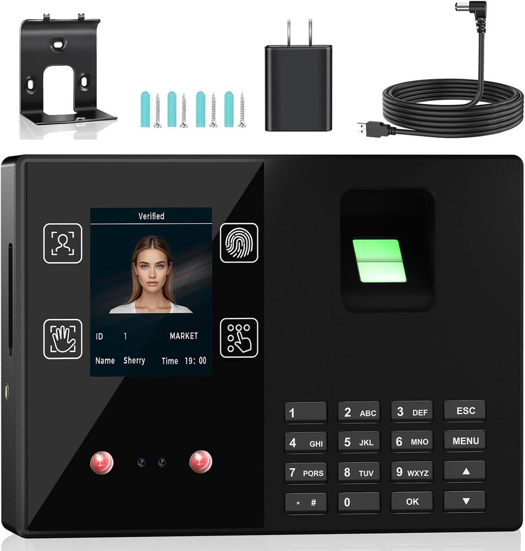 Time Clocks for Employees Small Business, Face + Fingerprint + Palm + PIN, Clock in and Out Machine for Employees, No Monthly Fee No Software Required