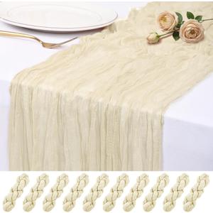 10 Pack Ivory Cheesecloth Table Runner 17x108 Inch Semi Sheer Boho Rustic Gauze Cheese Cloth Table Runners for Wedding Party Birthday Baby Shower Home Dcor
