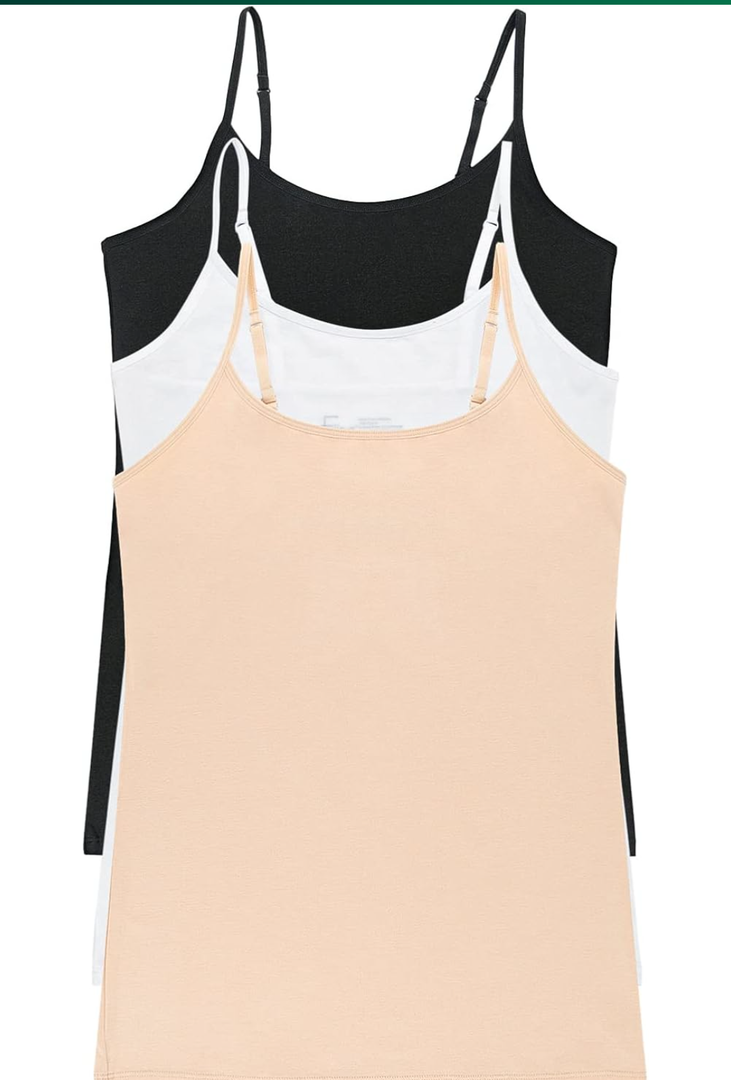 Womens Cotton Modal Camisole, Adjustable Cotton Tank Top 3-Pack, Size XL