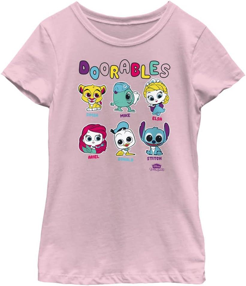 Disney Doorables Whos Who Girls Short Sleeve Tee Shirt (Large, Light Pink)