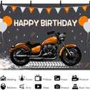 7x5 ft Motorcycle Birthday Backdrop Orange Motocross Racing Balloon Happy Birthday Party Decoration Extreme Sports Photography Background Supplies Boys Dirt Bike Bday Cake Table Banner