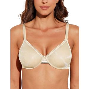 Deyllo Women's Sheer Mesh Lace Unlined Underwire Bra Sexy See-Through Demi Bralette (38C, Light Nude)
