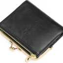 Wallet Women Small RFID Blocking Bifold Leather Wallets for Women Vintage Coin Purse With Zipper and Kiss Lock (1A-Black)