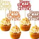 Gyufise 24Pcs Happy Friendsgiving Cupcake Toppers Glitter Fall Theme Thanksgiving Cupcake Picks Give Thanks Cake Decorations for Happy Thanksgiving Day Theme Birthday Party Supplies Multi