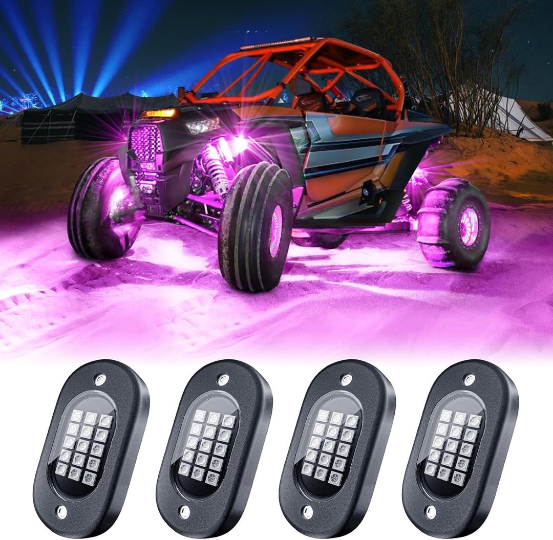 Honalia LED Rock Lights for UTV 4 Pods, RGB Rock Lights for ATV with APP Control,Neon Light Kits for Golf Cart ATV RZR UTV