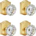 4 Pack Crystal Glass Dummy Door Knob, Single Side Dummy Door Knob Set for Interior Doors, Satin Brass