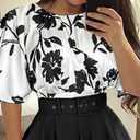 CHICME Women's Summer 2 Piece Outfits Floral Waist Shirred Crop Top and A Line Mini Skirt Set Dressy Casual Outfits (L)