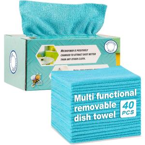 40 Pack Microfiber Cleaning Cloth with Box, Scratch & Streak-Free, Bulk Towels for Home, Reusable Microfiber Towels for Cars, Cleaning Rags, 8 x 8 in, Blue
