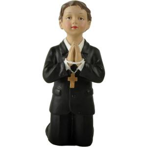 Praying Boy Statue, First Communion Gifts for Boys, Resin Baptism Figurine for Tabletop or Shelf Display, Suit for Birthday and Christian Celebrations, 4.92" H