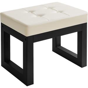 IBUYKE 16 Inch Small Foot Stool Ottoman, Rectangle PU Faux Leather Foot Rest with Padded Seat and Metal Legs, Modern Ottoman Foot Rest for Living Room Bedroom Entryway Couch,White WBD026W