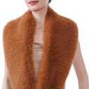 Dikoaina Women's Faux Fur Collar Scarf Wrap  Winter Warm Shawl Cape Elegant Neck Warmer for Ladies (120cm, Light Tan)