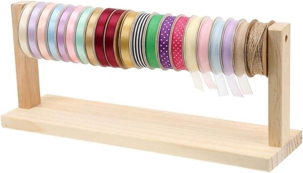 Kisangel 1Pc Wooden Ribbon Organizer, Wire Spool Thread Rack for Wrapping Yarn Ribbon Storage Holder Making Craft Supplies