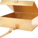 PACKHOME 17x14.5x5.5 Inches, Extra Large Gift Box with Lid, Magnetic Closure Boxes with Ribbon for Clothes and Large Gifts (Glossy Gold)