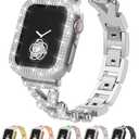 Rhinestones Encrusted Metal Bracelet and Case, Compatible with Apple Watch Bands 38mm-49mm (Series 11/10/1/SE/Ultra 2)- Bling Gold Women's Jewelry Strap, Luxury iWatch Bracelet with Screen Protector