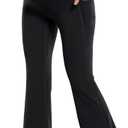 POSHDIVAH Women's Maternity Flare Leggings Over The Belly Pregnancy Workout Active Yoga Lounge Bootcut Pants with Pockets (Medium, Black)