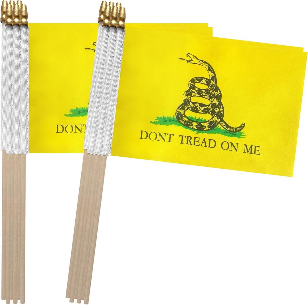 TSMD Dont Tread on Me Gadsden Flag Small Mini Hand Held Stick Flags,5x8 Inch,12 Pack