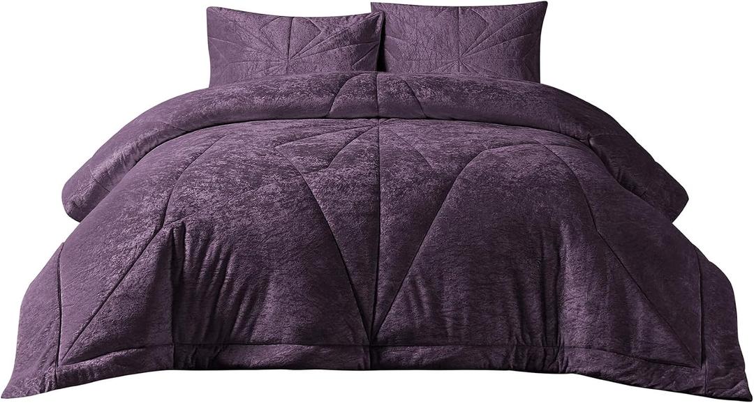 Gabriel Quilted Comforter Set, Aubergine, Full/Queen