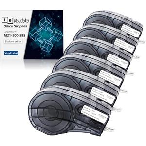 6 Pack Black on White Tape 1/2'' Vinyl Label Compatible for M21-500-595-WT M21-500-595 Label Cartridge, 0.5" W x 21' L for Indoor and Outdoor ID, Not Compatible with M210 and M211