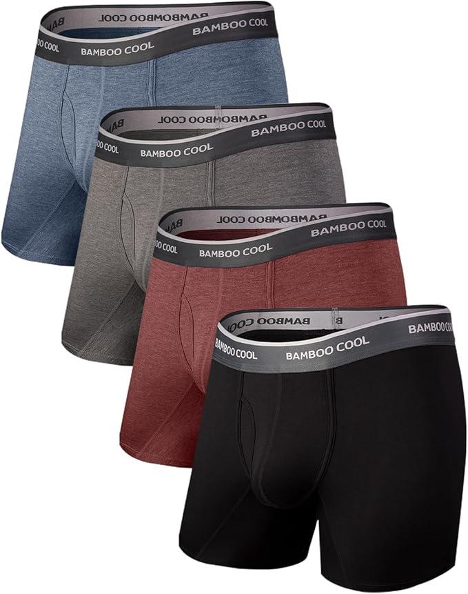 BAMBOO COOL Men's Underwear Boxer Briefs Soft Breathable Underwear (4 Pack) Medium