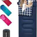 KingCamp 45F Kids Sleeping Bag, Lightweight Waterproof & Compact Flannel Sleeping Bags Cold Weather & Warm Youth Essentials Gear Accessories for Camping, Fits 10-12 Children up to 5'5" Tall (66.9" x 27.5", 8.6F ~44.6F Navy Right)