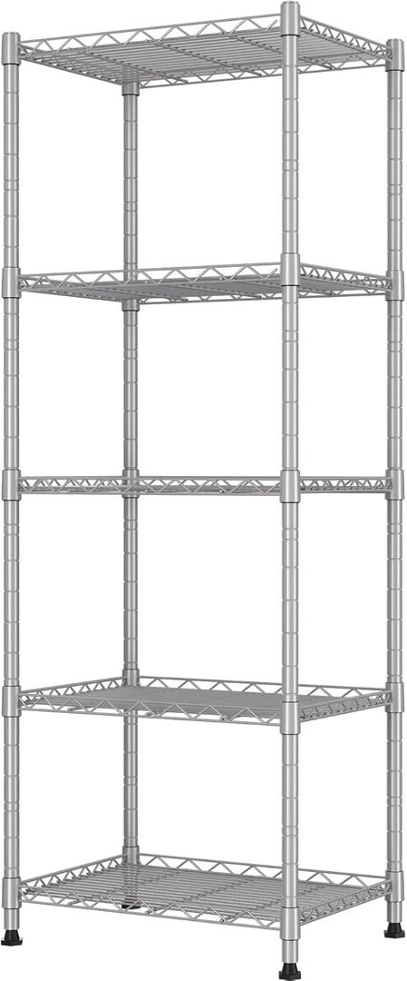 REGILLER 5-Wire Shelving Metal Storage Rack Adjustable Shelves,Standing Storage Shelf Units for Laundry Bathroom Kitchen Pantry Closet(Silver,11.8" D x 16.6" W x 53.5" H) (5tier 11.8"D x 16.6"W x 53.5"H)