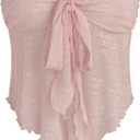 CIDER Summer Tube Tops for Women Floral Tie Front Cute Tops Sexy Going Out Tops Trendy Strapless Mesh Flowy Top Casual (Medium, Light Pink)