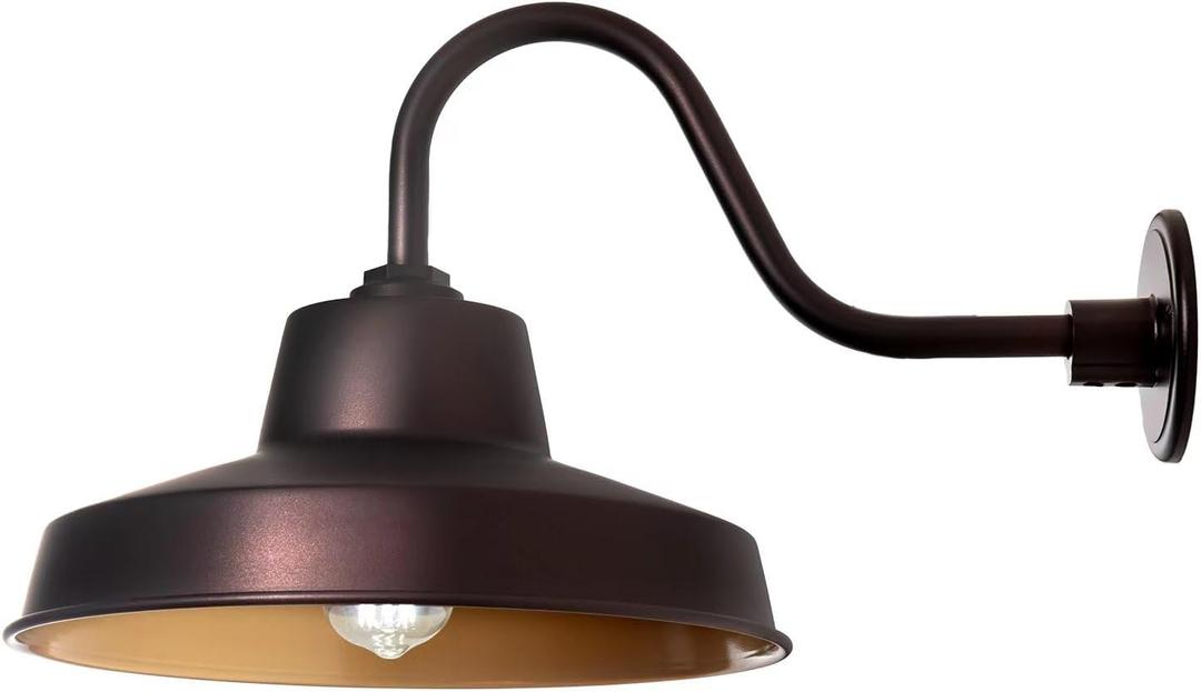 14 Inch Outdoor Gooseneck Barn Light Fixture with 14 in. Long Extension Arm, Wall Sconce Farmhouse, Vintage, Antique, Warehouse Garage Exterior Industrial Porch Light Fixture, Oil Rubbed Bronze, Not Dusk to Dawn