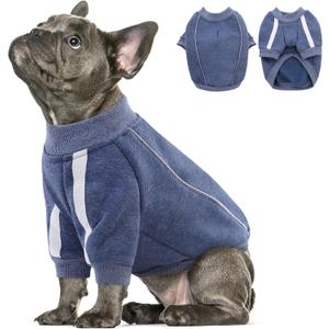 Queenmore Fleece Dog Sweater for Male Dogs, Soft Pullover Dog Sweatshirt with Leash Hole/Reflective Stripes  Cozy Winter Fleece Jacket for Small Medium Large Boy Puppy, Blue L