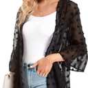Womens Kimono for Summer Puff Sleeve Cardigan Casual Loose Fit Beach Cover Ups Resorts Swimwear 2026 (Black, L)