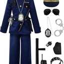 Nelibeauty Police Officer Costume for Kids - Deluxe Police Costume for Kids with Accessories, Kids Halloween Costumes for Boys Girls, Cop Outfit Role Play Kit for Halloween Career Day-140