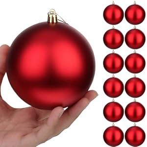 Zubebe 12 Pcs 4 Inch Christmas Balls Ornaments Large Christmas Tree Decorations Shatterproof Plastic Ornament Balls Decorative Hanging Ornaments Holiday Wedding Party for Xmas Tree(Red)