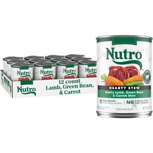 Nutro Hearty Stew Canned Wet Dog Food, Natural Grain Free Dog Food Wet Cuts in Gravy Meaty Lamb with Green Bean & Carrot Stew, 12.5 oz Cans (12 Count, Pack of 1) (BBD FEB 10 2028)
