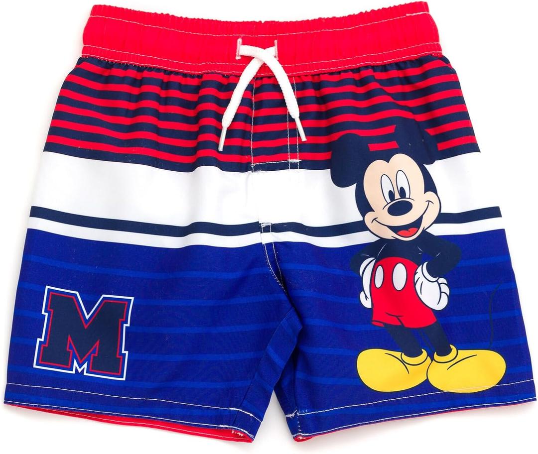 Disney Swim Trunks UPF 50+ Infant to Little Kid Sizes (4T, Red / Blue, Mickey Mouse)