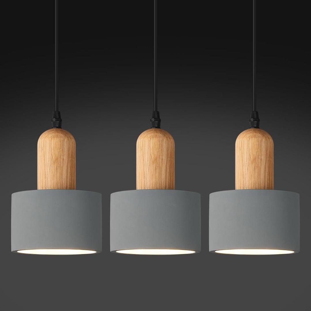 Modern Cement Pendant Lights Grey Chandelier Wooden Ceiling Lamps for Kitchen Island Bedroom Dining Room Living Room bar3 Pack (Gray)