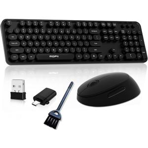 Wireless Keyboard and Mouse, COOFUN Cute Colorful 104 Keys Full Size Typewriter Keyboards Retro Cordless Key Board Ergonomic Keyboards and Mouse Wireless for Windows, PC, Laptop, Desktop (Black)