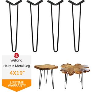 WELLAND 19" Satin Black Hairpin Metal Legs 1/2 Diameter Set of 4 with Free Screws Use to Home DIY Projects for Furniture