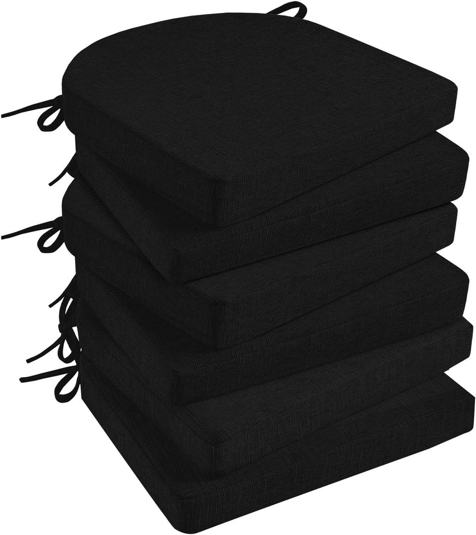 Basic Beyond Chair Cushions for Dining Chairs with Ties and Removable Cover, 2" Thick Seat Cushions for Kitchen Chairs, Set of 6, 17" x 16", Black