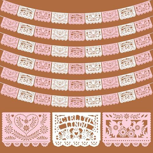 TaoBary 4 Pack Pink and White Papel Picado Baby Shower Party Decorations  Feet Cielito Lindo Baby Shower Party Banners Cinco De Mayo Papel Picado Fiesta Banner for Mexican Wedding Birthday