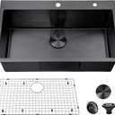 VESLA HOME 30 inch Drop in Black Kitchen Sink, Single Bowl Stainless Steel Handmade Topmount Kitchen Sinks with Dish Grid and Drain