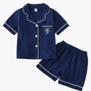 JWWN Toddler Boys Girls Summer Pajamas Short Set Baby Button Down Sleepwear, Little Kids Sleep Shirt & Shorts 2Pcs PJ Set Dark Blue, 4-5T