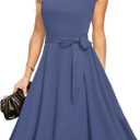 DRESSTELLS Women's Cocktail Dresses, Formal Wedding Guest Modest Church Vintage Tea Party Midi Evening Dress (XX-Large, Greyblue)