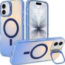 Cute Case for iPhone 17 Case with Stand for Women Girls [Compatible with Magsafe] Aesthetic Glitter Sparkly Bling Magnetic Phone Cover with Camera Lens Kickstand, Iridescent Blue