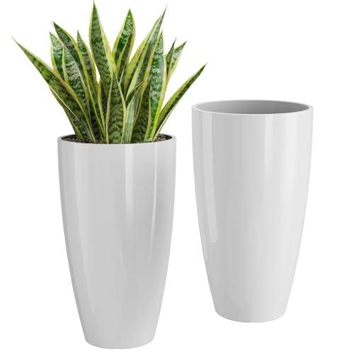 QCQHDU 21 inch Tall Planters for Outdoor & Indoor Plants, Set of 2 Large Outdoor Planters with Drainage Hole for Front Porch, Patio, Garden, White