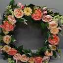 24Inch Valentines Day Wreath Decor, Artificial Rose Pink Flower Wreath with Berry Eucalyptus Green Leaf, Valentines Wreaths for Front Door Wedding Anniversary Party Candlelight Dinner Decorations