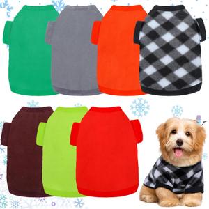 7 Pcs Dog Fleece Sweaters Dog Sweatshirt Winter Outfits Soft Fleece Puppy Sweater Outfits for Chihuahua Yorkshire Pets Cat(Solid,S(Neck: 8.27", Chest: 13.78", Back: 9.84"))