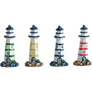 4PCS Mini Lighthouse Decor, Handcrafted Resin Miniature Lighthouse Model, Mediterranean Style Ornament, Ocean Tabletop Light House Decorations for Home