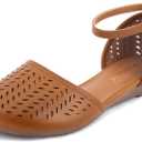 MaxMuxun Womens Roman Ankle Strap Cage Closed Toe Flat Sandals (9, Brown)