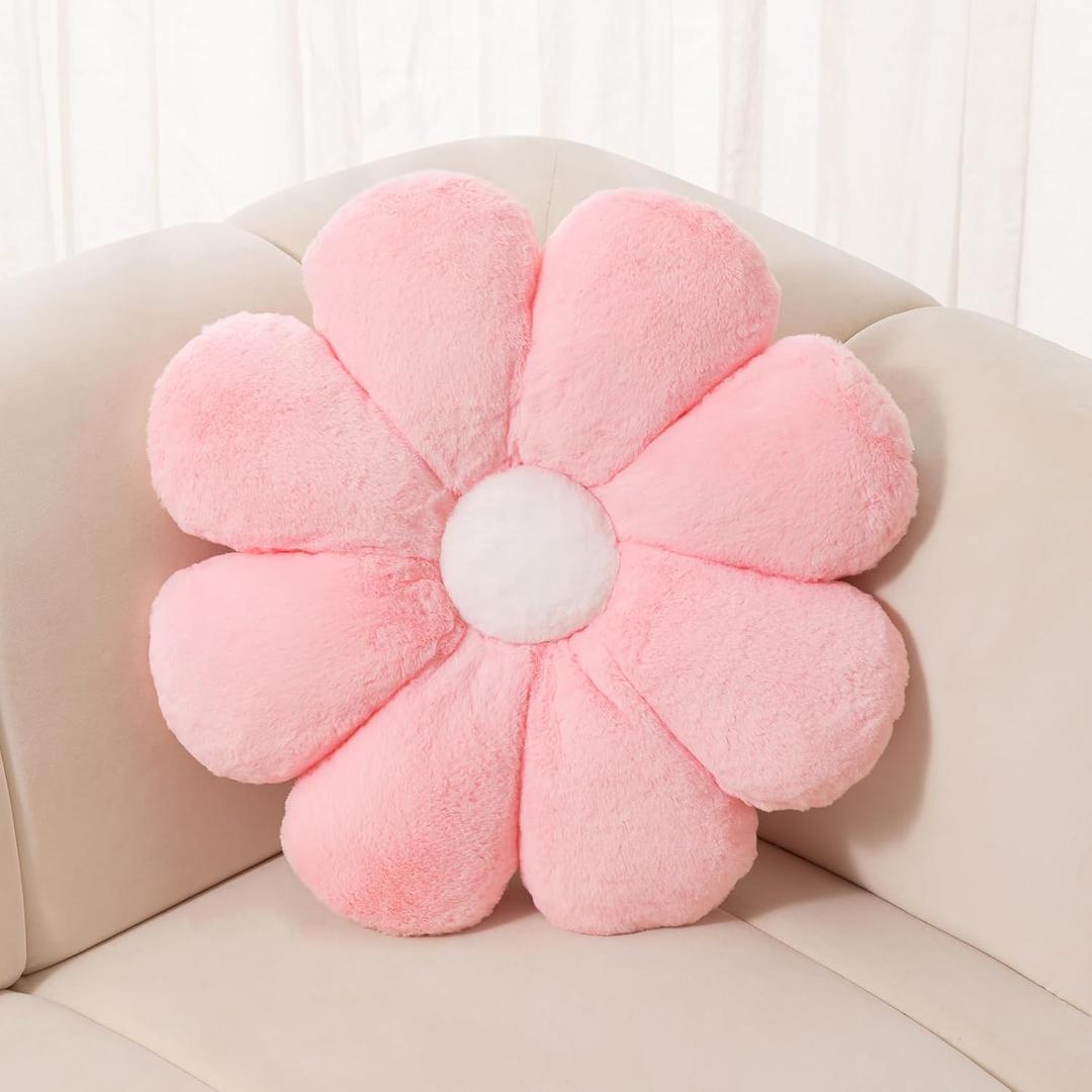 FIONOUT Pink Flower Pillow,17.7In Daisy Pillow,Cute Flower Shaped Pillow Decorative Throw Pillows,Floor Pillows for Sitting,Room Decor & Plush Pillow for Bedroom Sofa Chair(45CM Pink)